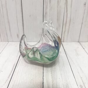 Murano Vintage Art Crystal Glass Swan Blue Pink White & Green Hand Blown